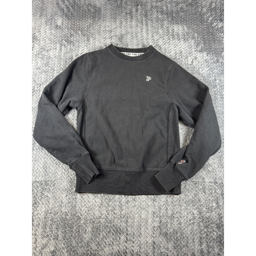 Victoria's Secret‎ Pink Sweatshirt Womens XS Black Cotton Fleece Lined Crew Neck
